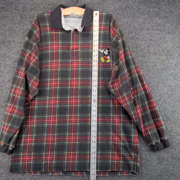 The Disney Store Mens Mickey Mouse Polo Shirt Red Plaid XXL Long Sleeve Cotton - Picture 11 of 13